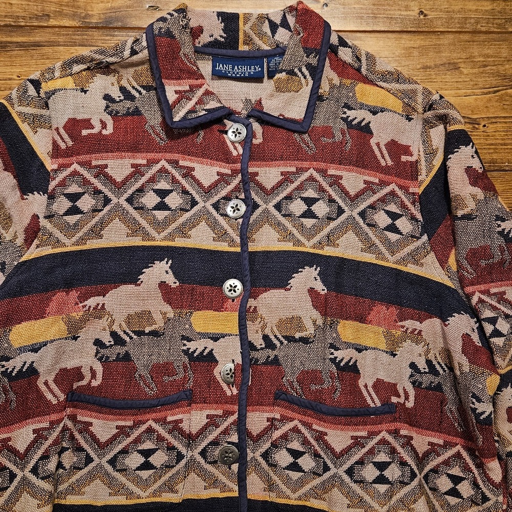 VTG Jane Ashley Horse Tapestry Jacket Womens 3X Southwestern Equestrian Cotton